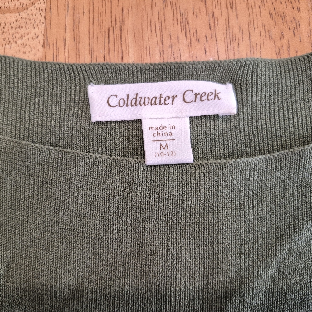 Euc Coldwater Creek Silk Blend Olive Green Sleeve… - image 5